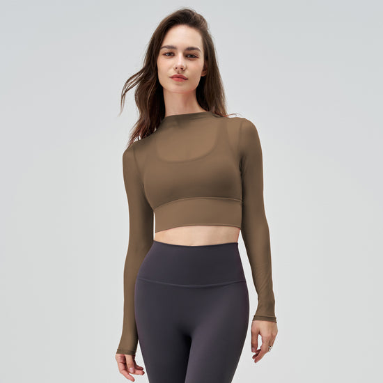 Exercise Mesh Slimming T-shirt Round Neck Quick-drying Thin Long Sleeve