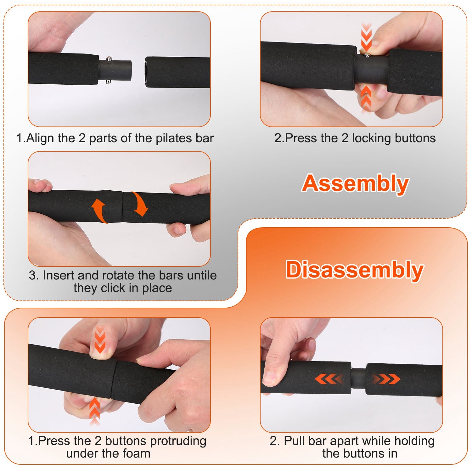 100LBS OR 180LBS Band Options - 1Pc Pilates Bar Kit Multifunctional Pilates Yoga Toning Bar Full Body Exercise Equipment Set