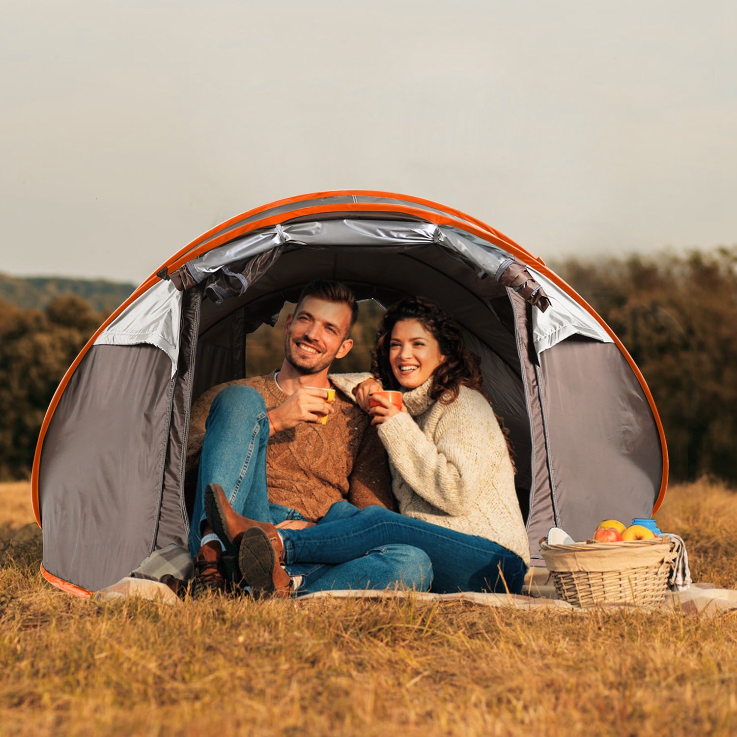 1Pc 5-8 Person Tent Automatic Setup Camping Tent Waterproof Instant Setup Tent With 4 Mosquito Net Windows Carrying Bag For Hiking Climbing Adventure Fishing