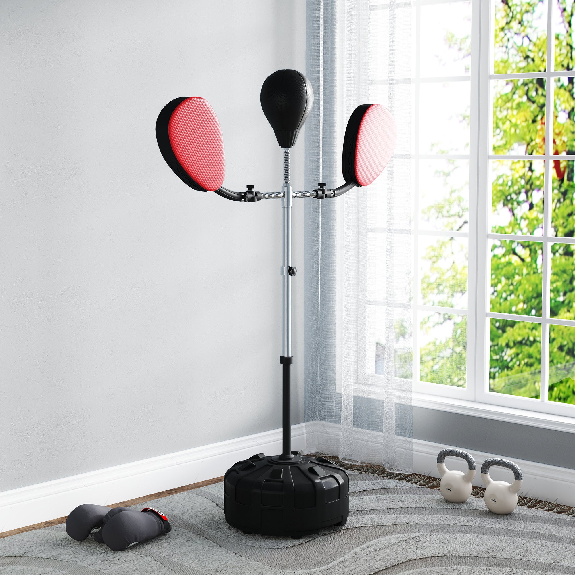 Boxing Bag with Stand, Adjustable Height Punching Speed Bag with 2 Target Arms, for Training, Exercise