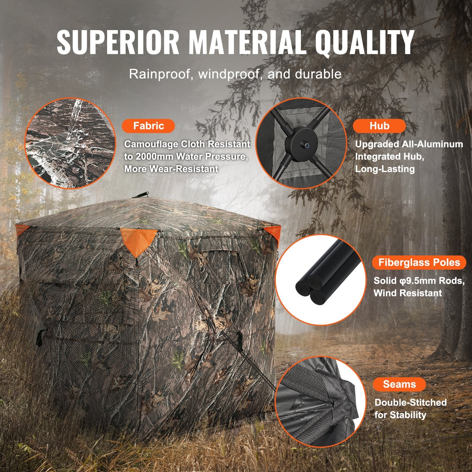 Hunting Blind, 270° See Through Ground Blind, 2-3 Person Pop Up Deer Blind For Hunting With Carrying Bag, Portable Resilient Hunting Tent, One-Way See-Through Mesh For Turkey And Deer Hunting