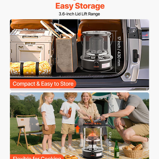 9000 BTU Portable Kerosene Heater & Stove, 2 In 1 Non-Electric Indoor Outdoor Heater With Adjustable Height & Flame & Easy Storage,for Camping, Hunting, Cooking, Home, Garage, Black