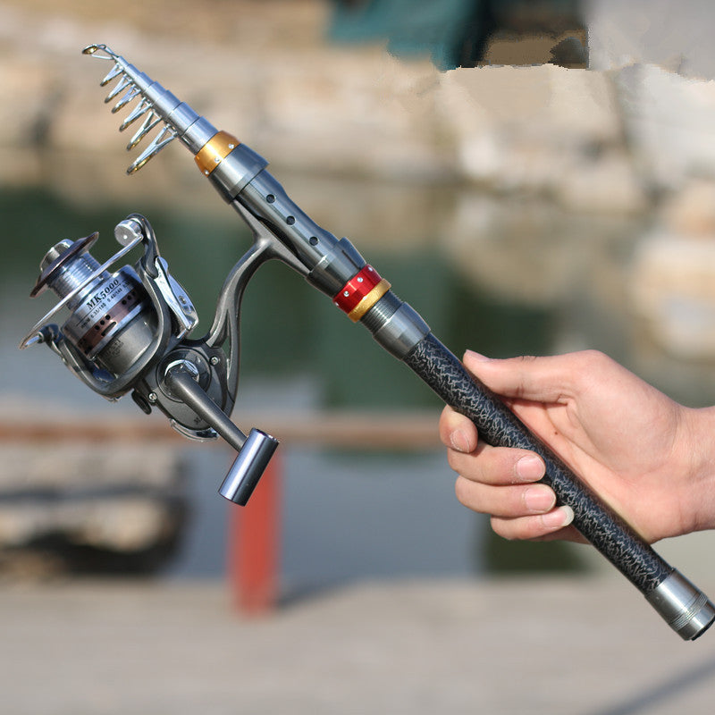 Fishing-Rod-Set Spinning Reel Combo Line Telescopic Carbon-Fiber Travel