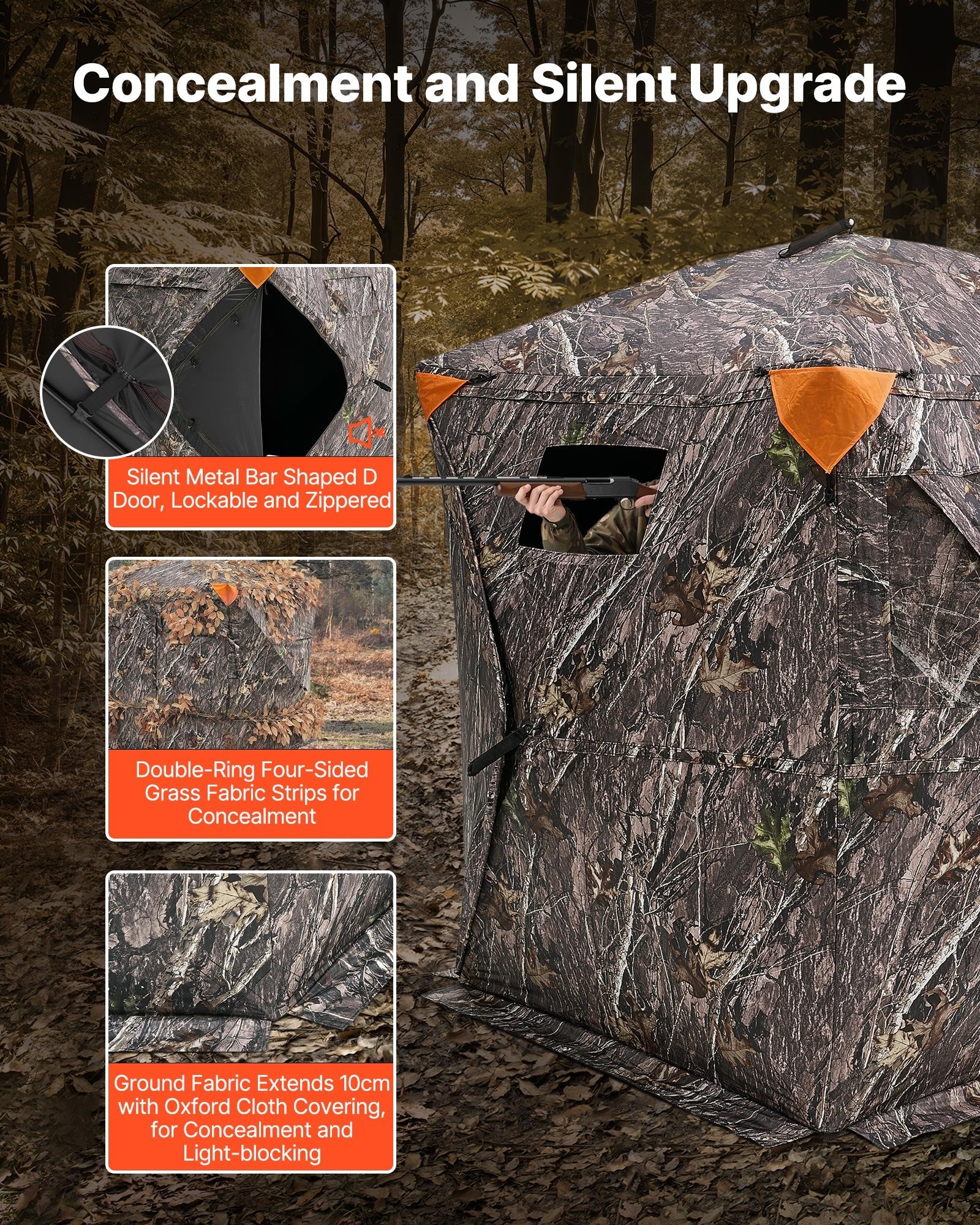 Hunting Blind, 270° Ground Blind, 1-2 Person Pop Up Deer Blind For Hunting With Carrying Bag, Portable Resilient Hunting Tent, 3 Horizontal Windows For Turkey And Deer Hunting