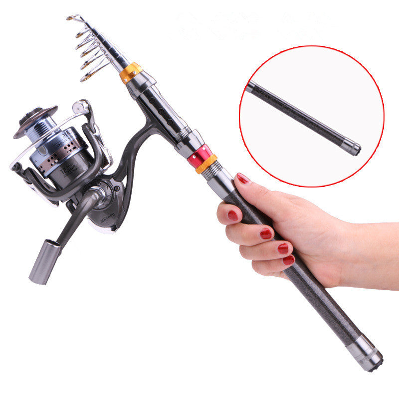 Fishing-Rod-Set Spinning Reel Combo Line Telescopic Carbon-Fiber Travel