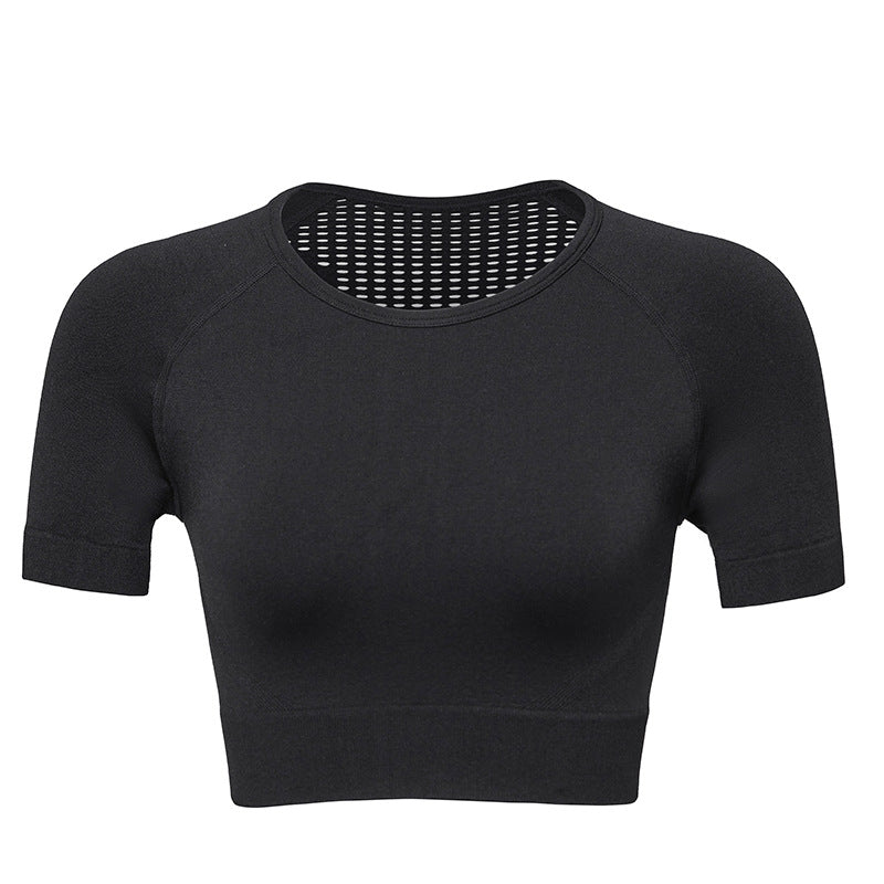 European And American Tight-Fitting Navel Fitness Short-Sleeved Breathable Stretch Sportswear