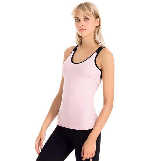 Contrasting Color Yoga Vest Stretch Slim Fit With Chest Pad Nylon Running Sports Fitness Clothing