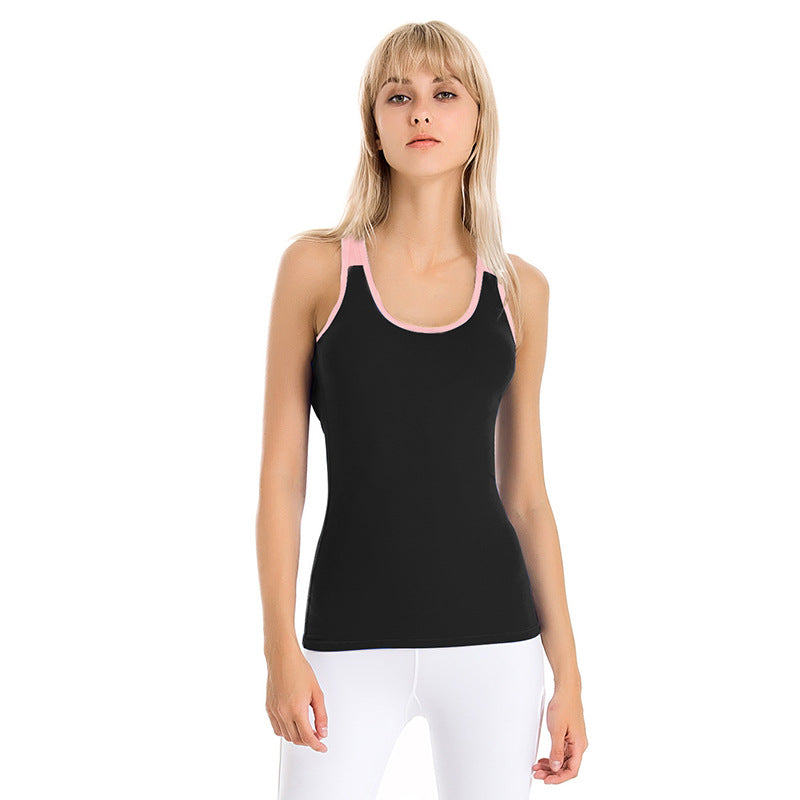 Contrasting Color Yoga Vest Stretch Slim Fit With Chest Pad Nylon Running Sports Fitness Clothing