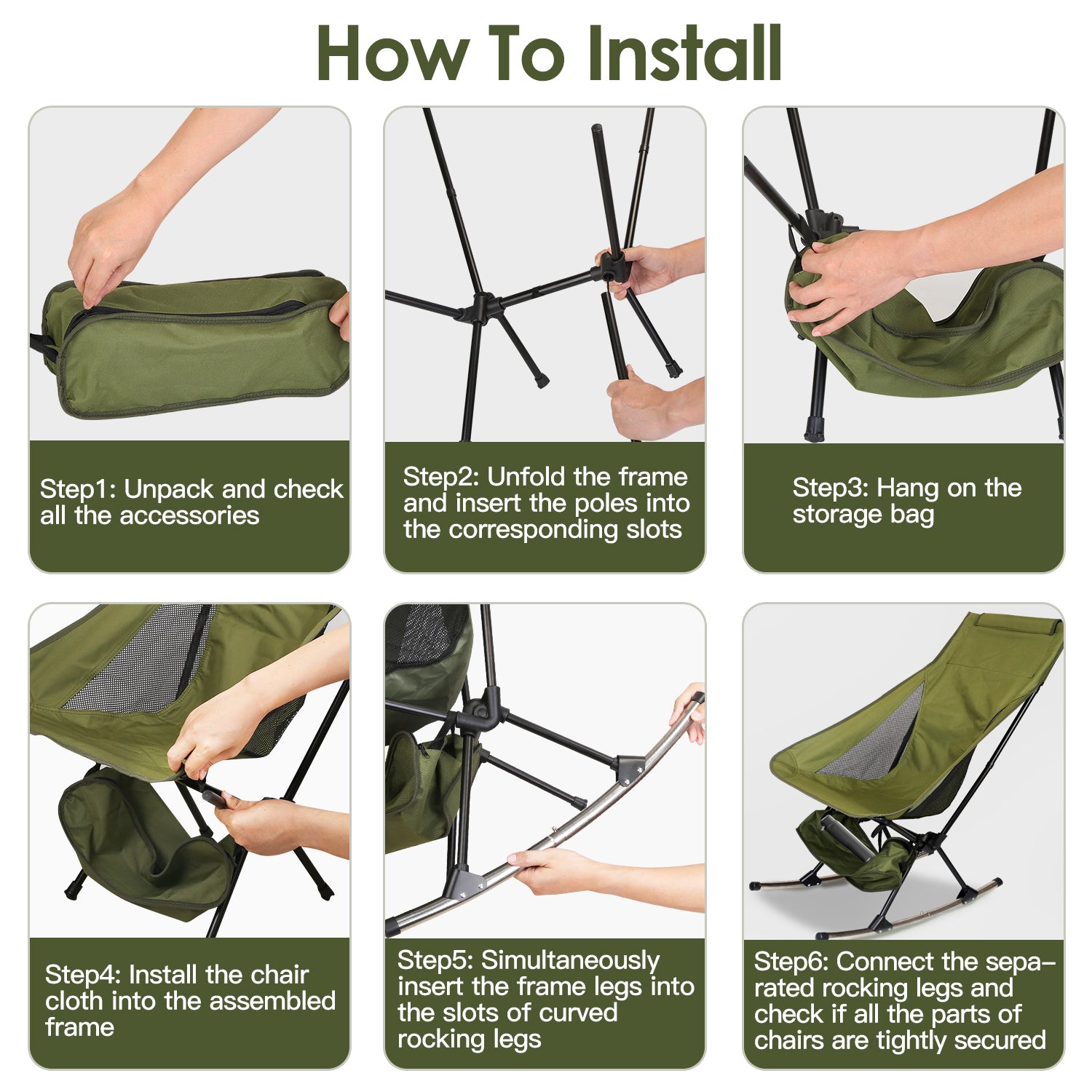 1Pc Portable Camping Rocking Chair 198LBS Weight Capacity Included Carry Bag High Back Rocker Chair For Patio Fishing Beach Lawn Travel