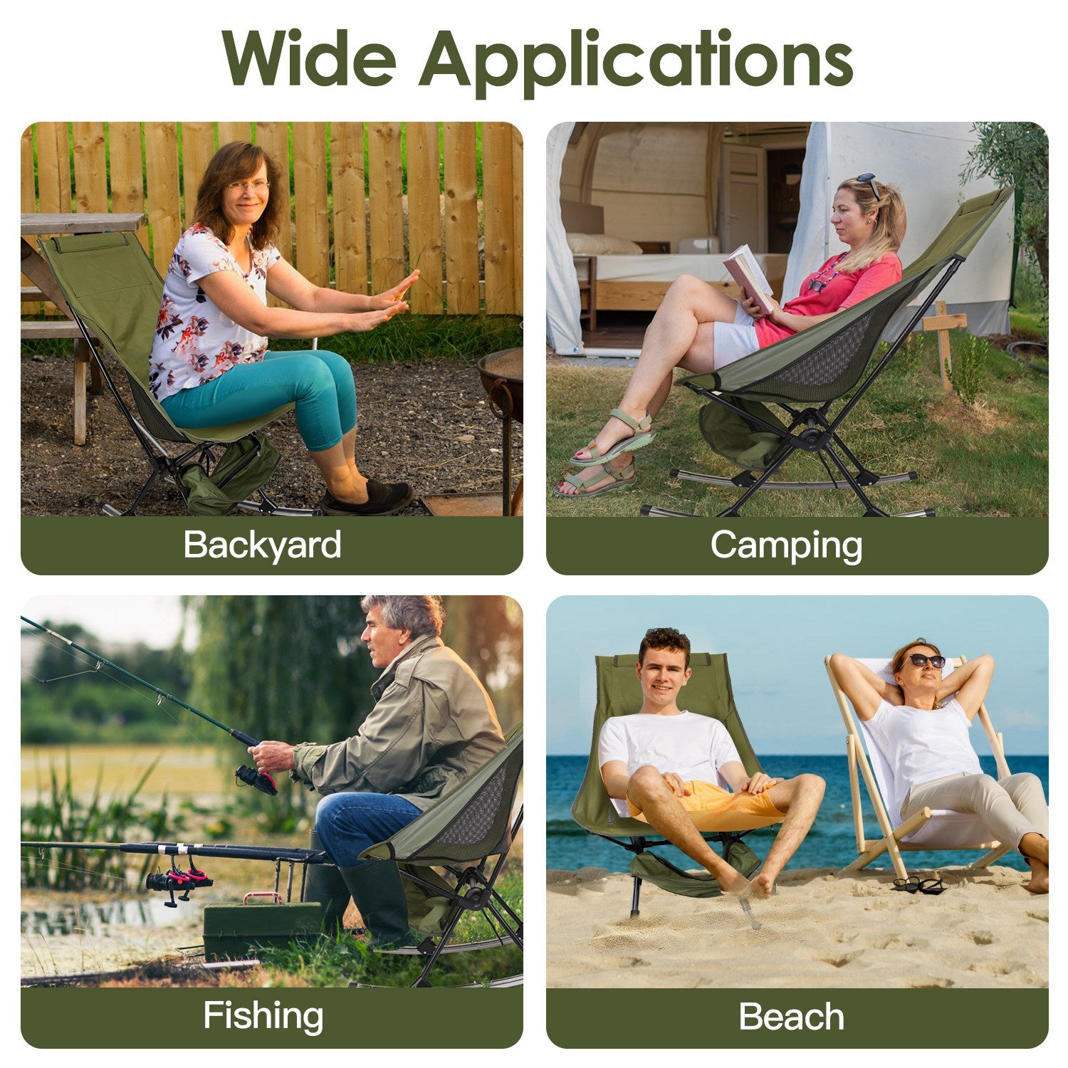 1Pc Portable Camping Rocking Chair 198LBS Weight Capacity Included Carry Bag High Back Rocker Chair For Patio Fishing Beach Lawn Travel
