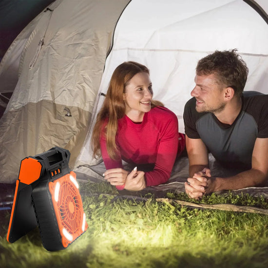 1Pc Solar Camping Fan With LED Lantern 5200mAh Rechargeable Battery Operated Portable Fan With Emergency Power Bank 4 Wind Speeds 3 Light Modes For Hiking Fishing Travel