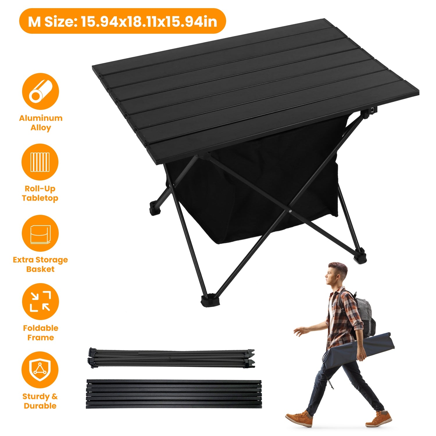 1Pc Foldable Camping Table With Storage Basket Rustproof Portable Aluminum Alloy Roll-Up Camping Table With Carrying Bag For Camping Hiking BBQ Picnic Fishing