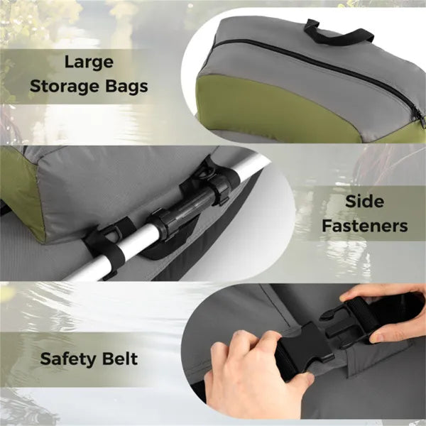 350lbs Inflatable Fishing Float Tube - 2 Air Chambers, Rod Holder+Fish Ruler, Green+Gray
