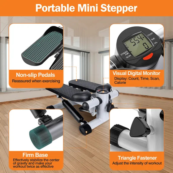 Mini Fitness Stepper With 2 Resistance Bands LCD Monitor Max 330.7LBS