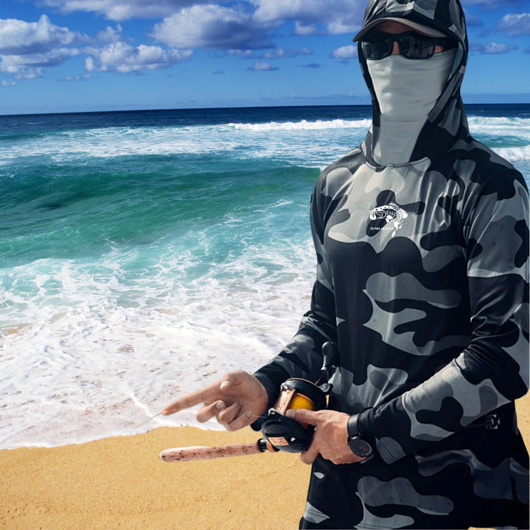 Hoodie Face Mask Neck Cover Shirt, Summer Long Sleeve Sun Protection, Hunting, Fishing Gear, Beach Tops, Climbing