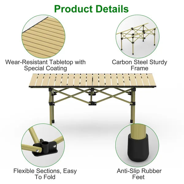 Folding Camping Table Lightweight Carbon Steel with Carry Bag Heavy Duty for Outdoor Beach Backyard Party Patio Camping Hiking BBQ Picnic Fishing