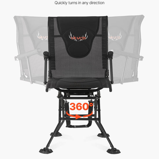 Hunting Chair, 360° Silent Swivel, Foldable Portable Blind Chair, Heavy-Duty Steel Frame Ground Stool Seat, With Armrests, Adjustable Carry Strap, Anti-Sink Feet, 300 Lbs Capacity For Fishing