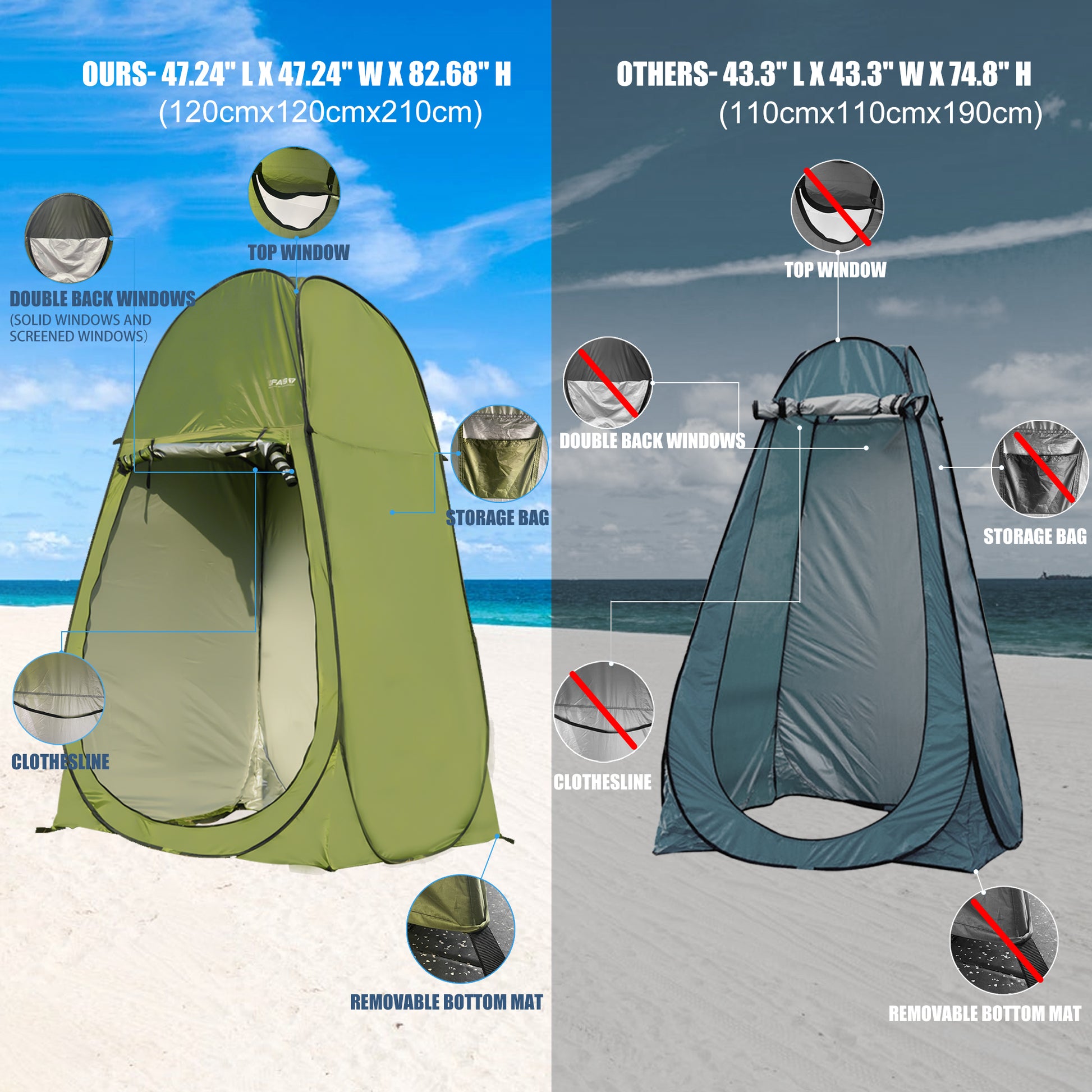 Camping Shower Tent 7FT Instant Level Up Privacy Tents, Portable Toilet Tent Outdoor Dressing Room, Foldable Camp Sun Shelter For Beach Fishing