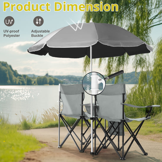 59x19.6x31in, Grey, Fishing Chair, Iron Stand, Oxford Cloth 85kg With Parasol