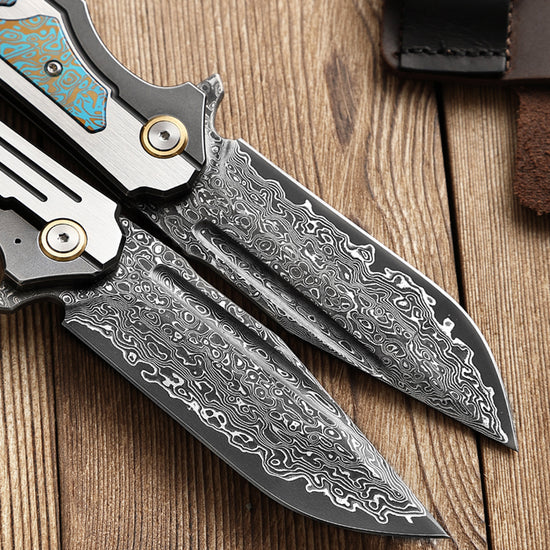Damascus Steel Folding Knife, Outdoor Survival Knife