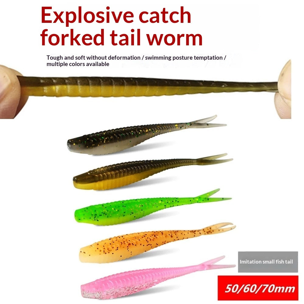 Soft Bait Lure Kit With 66 piece Fork Tailed Worms