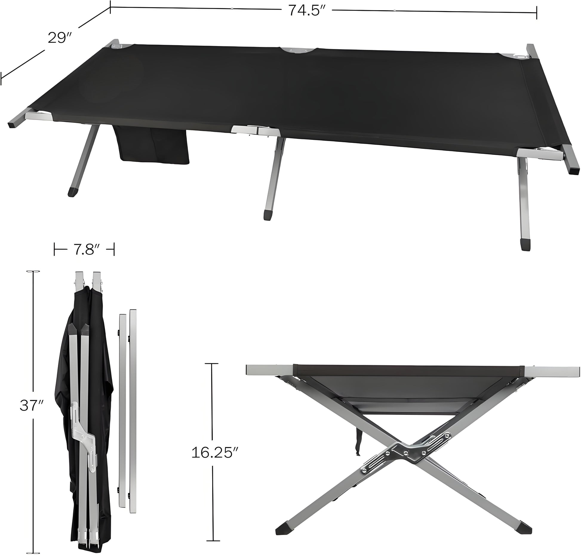 Marching Bed Outdoor Camping Bed, Foldable Lightweight Bed, Portable Camping Bed With Portable Bag, Suitable For Adult Hiking And Hunting Trips Black