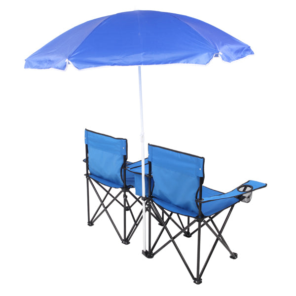 Outdoor Beach Chair with Umbrella in Blue