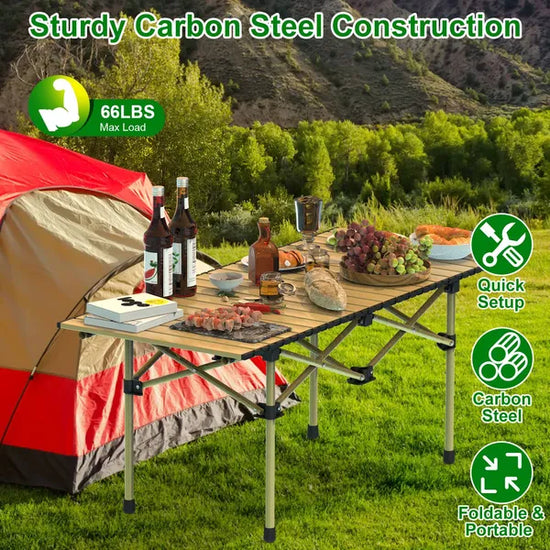 Folding Camping Table Lightweight Carbon Steel with Carry Bag Heavy Duty for Outdoor Beach Backyard Party Patio Camping Hiking BBQ Picnic Fishing