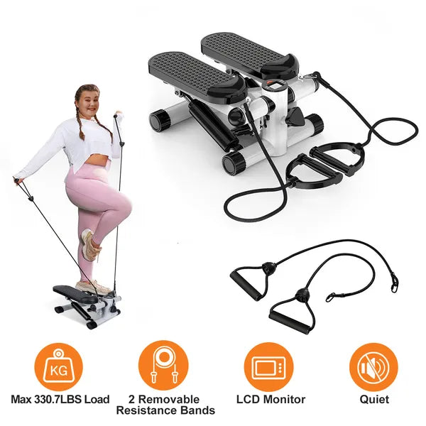 Mini Fitness Stepper With 2 Resistance Bands LCD Monitor Max 330.7LBS
