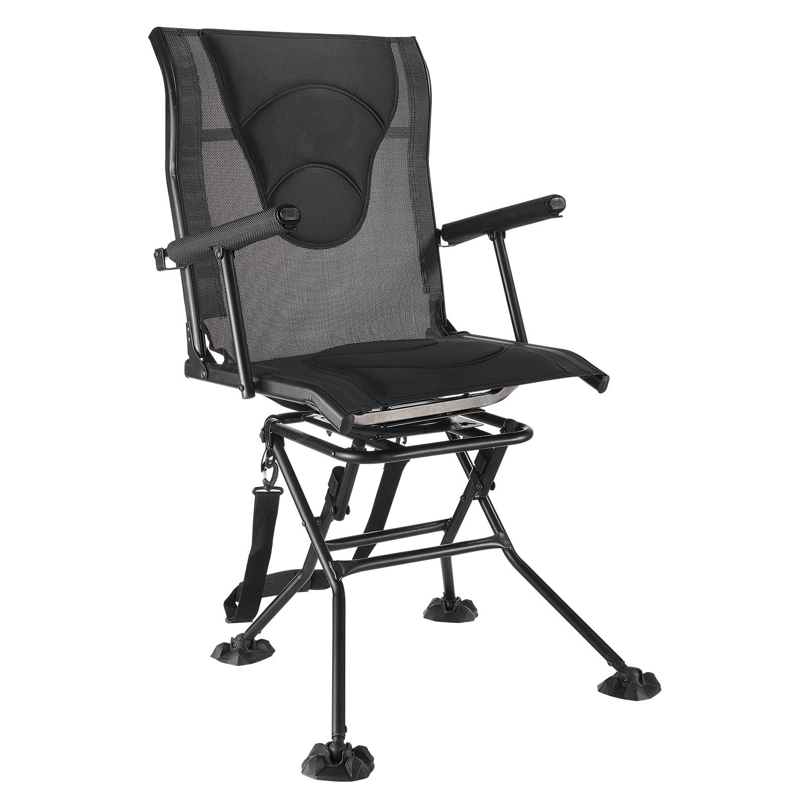 Hunting Chair, 360° Silent Swivel, Foldable Portable Blind Chair, Heavy-Duty Steel Frame Ground Stool Seat, With Armrests, Adjustable Carry Strap, Anti-Sink Feet, 300 Lbs Capacity For Fishing