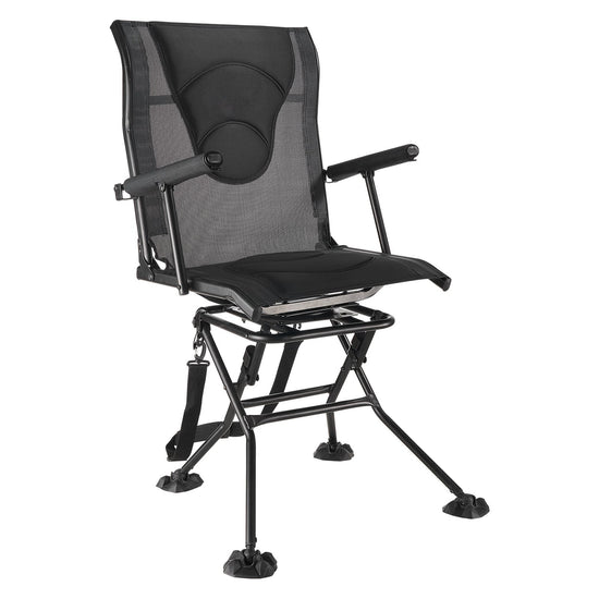 Hunting Chair, 360° Silent Swivel, Foldable Portable Blind Chair, Heavy-Duty Steel Frame Ground Stool Seat, With Armrests, Adjustable Carry Strap, Anti-Sink Feet, 300 Lbs Capacity For Fishing
