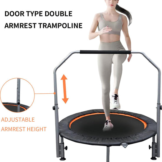 Folding Mini Fitness Trampoline With Adjustable Handles For Adults, Suitable For Indoor And Outdoor Exercise