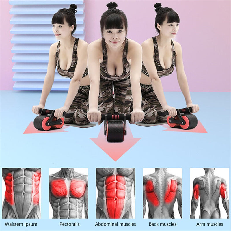 Double Wheel Abdominal Exerciser Automatic Rebound Ab Wheel