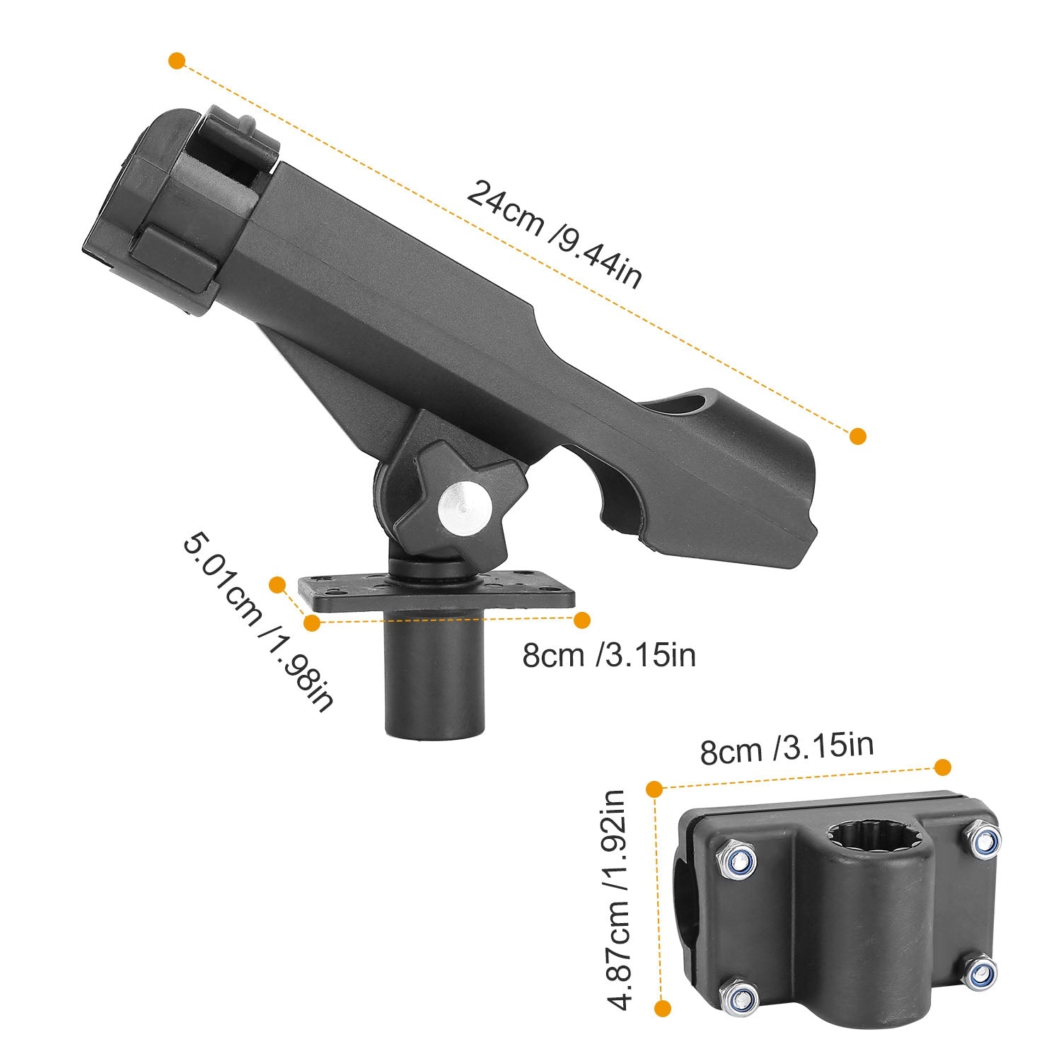 1Pc Boat Fishing Pole Rod Holder 360Degree Rotatable Kayak Side Rail Mount Adjustable Folding Rod Holder With Large Clamp Rod Not Included