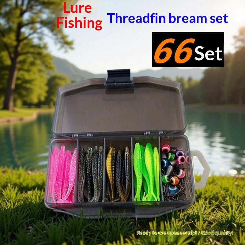 Soft Bait Lure Kit With 66 piece Fork Tailed Worms