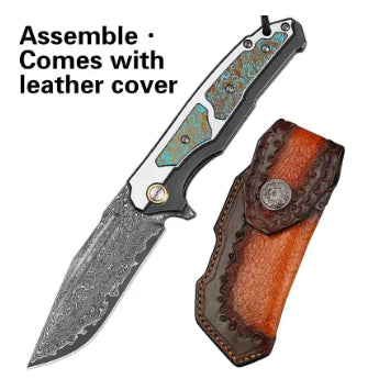 Damascus Steel Folding Knife, Outdoor Survival Knife