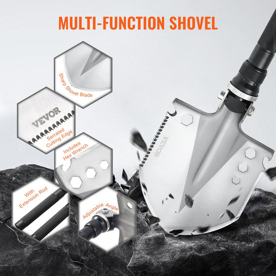 Survival Shovel, 13 In 1 Camping Shovel Folding Multitool, Military Grade Portable Compact Tactical Shovel, Multifunction For Off-Roading, Camping, Hiking, Outdoor, Survivalist And Emergency