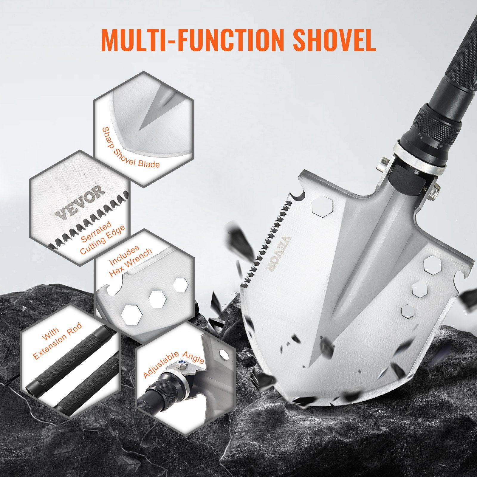 Survival Shovel, 13 In 1 Camping Shovel Folding Multitool, Military Grade Portable Compact Tactical Shovel, Multifunction For Off-Roading, Camping, Hiking, Outdoor, Survivalist And Emergency