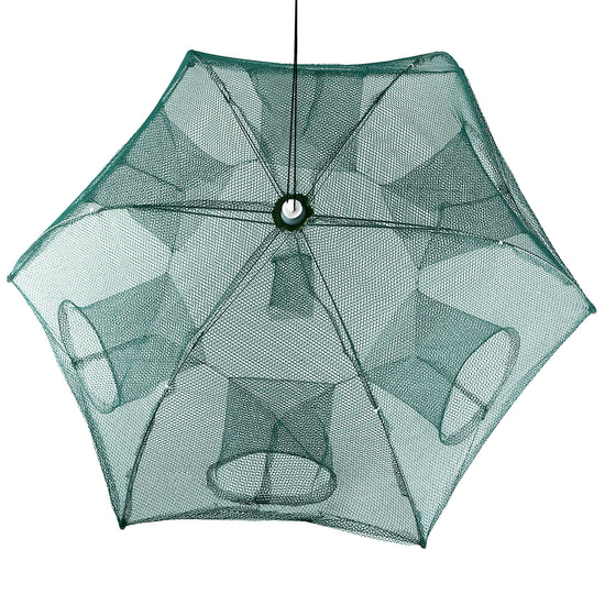 Fishing Trap Net Portable Folded Fishing Bait Trap Shrimp Minnow Crab Bait Net 6 Sides 6 Holes Crayfish Cast Mesh Trap Automatic