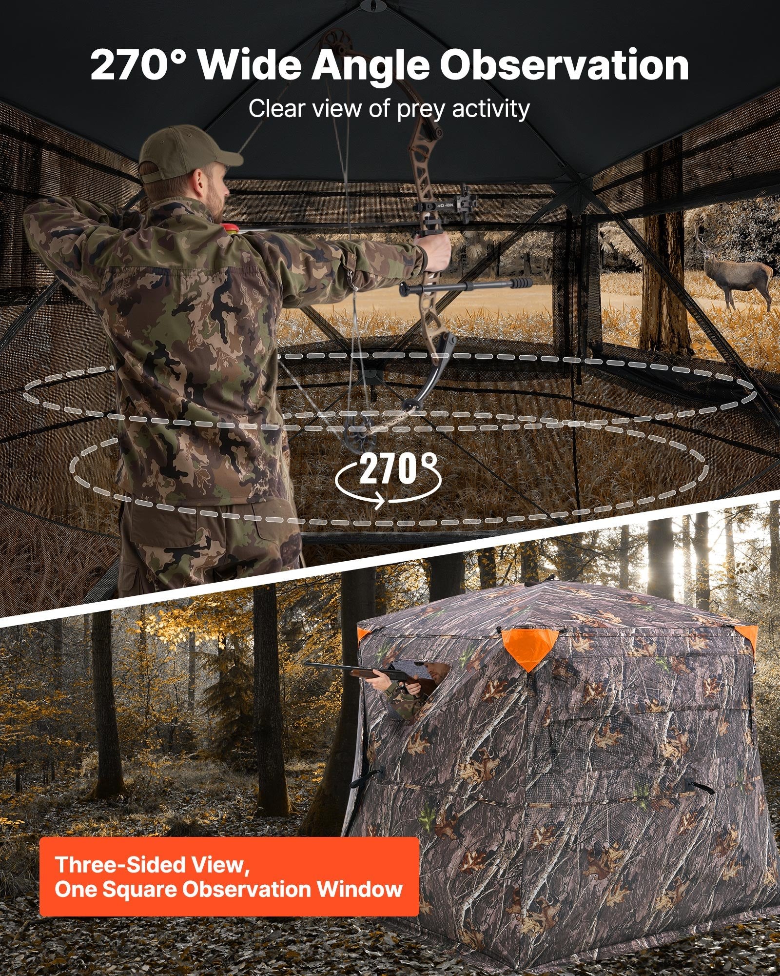 Hunting Blind, 270° See Through Ground Blind, 4-5 Person Pop Up Deer Blind For Hunting With Carrying Bag, Portable Resilient Hunting Tent, One-Way See-Through Mesh For Turkey And Deer Hunting