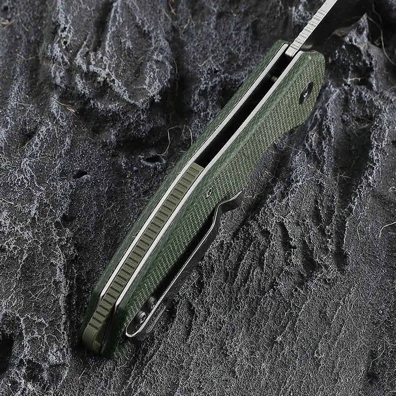 Folding Knife OD Green G10 Handle Pocket Knife, 14C28N Steel Thumb-Stud Outdoor Tools, Folding Knife Sheath
