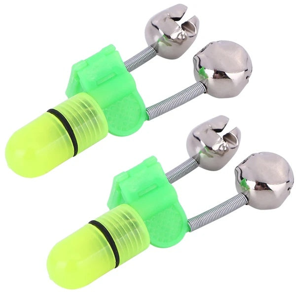 10 40 PC LED Night Fishing Bite Bait Alarm 2 Bells Light Rod Tip Clip Alert Ring