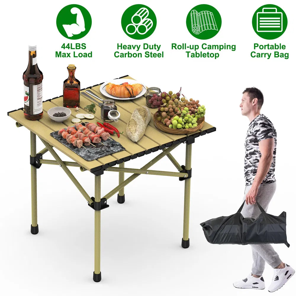 Folding Camping Table Lightweight Carbon Steel with Carry Bag Heavy Duty for Outdoor Beach Backyard Party Patio Camping Hiking BBQ Picnic Fishing