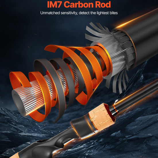 Rod And Fishing Reel Combo, IM7 Carbon Fiber Baitcasting Rod And Reel Combo, Bass Fishing Pole With 7+1 BB System, 7.0:1 Gear Ratio, Cork Handle, Stainless Steel Guides With Ceramic Rings