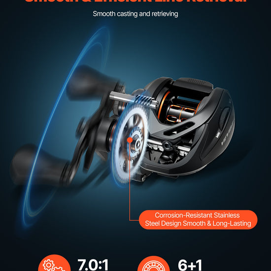 Rod And Fishing Reel Combo, IM7 Carbon Fiber Baitcasting Rod And Reel Combo, Bass Fishing Pole With 6+1 BB System, 7.0:1 Gear Ratio, Cork Handle, Stainless Steel Guides With Ceramic Rings