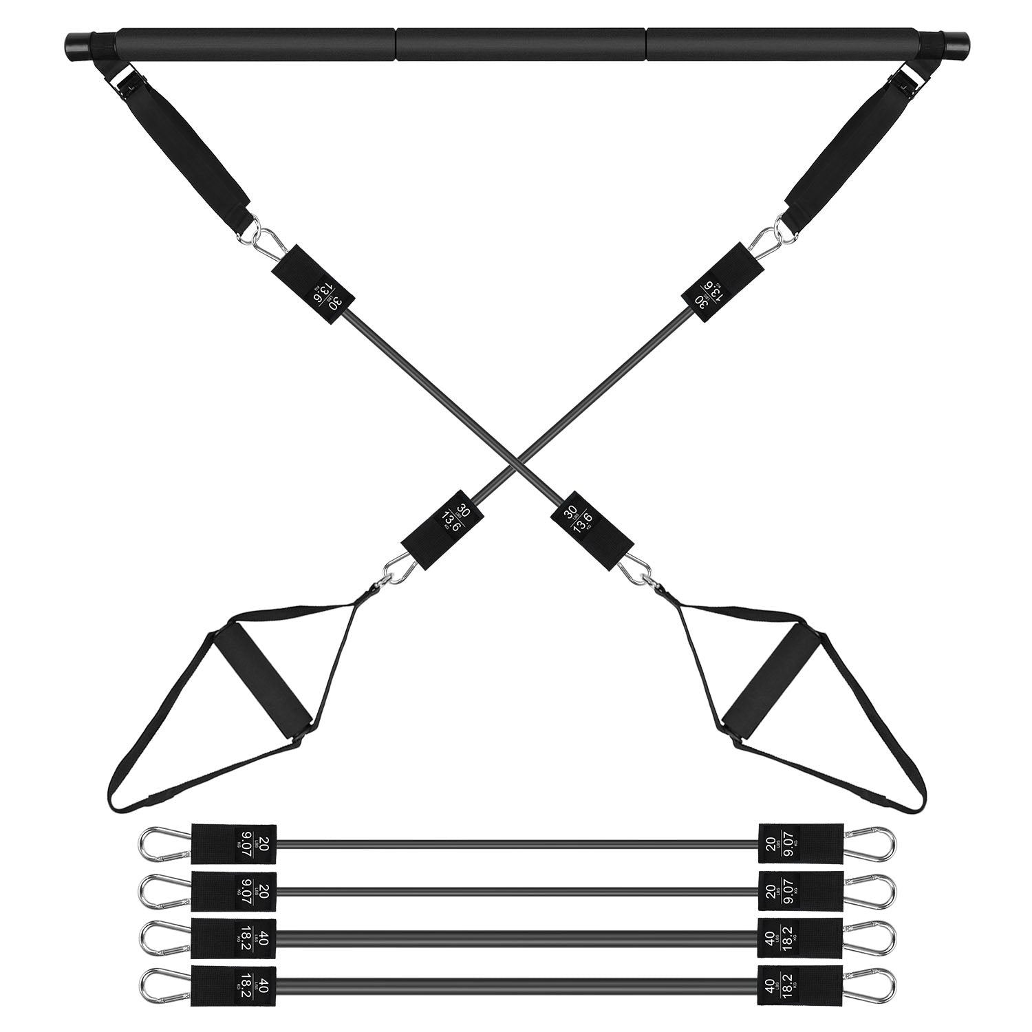 100LBS OR 180LBS Band Options - 1Pc Pilates Bar Kit Multifunctional Pilates Yoga Toning Bar Full Body Exercise Equipment Set