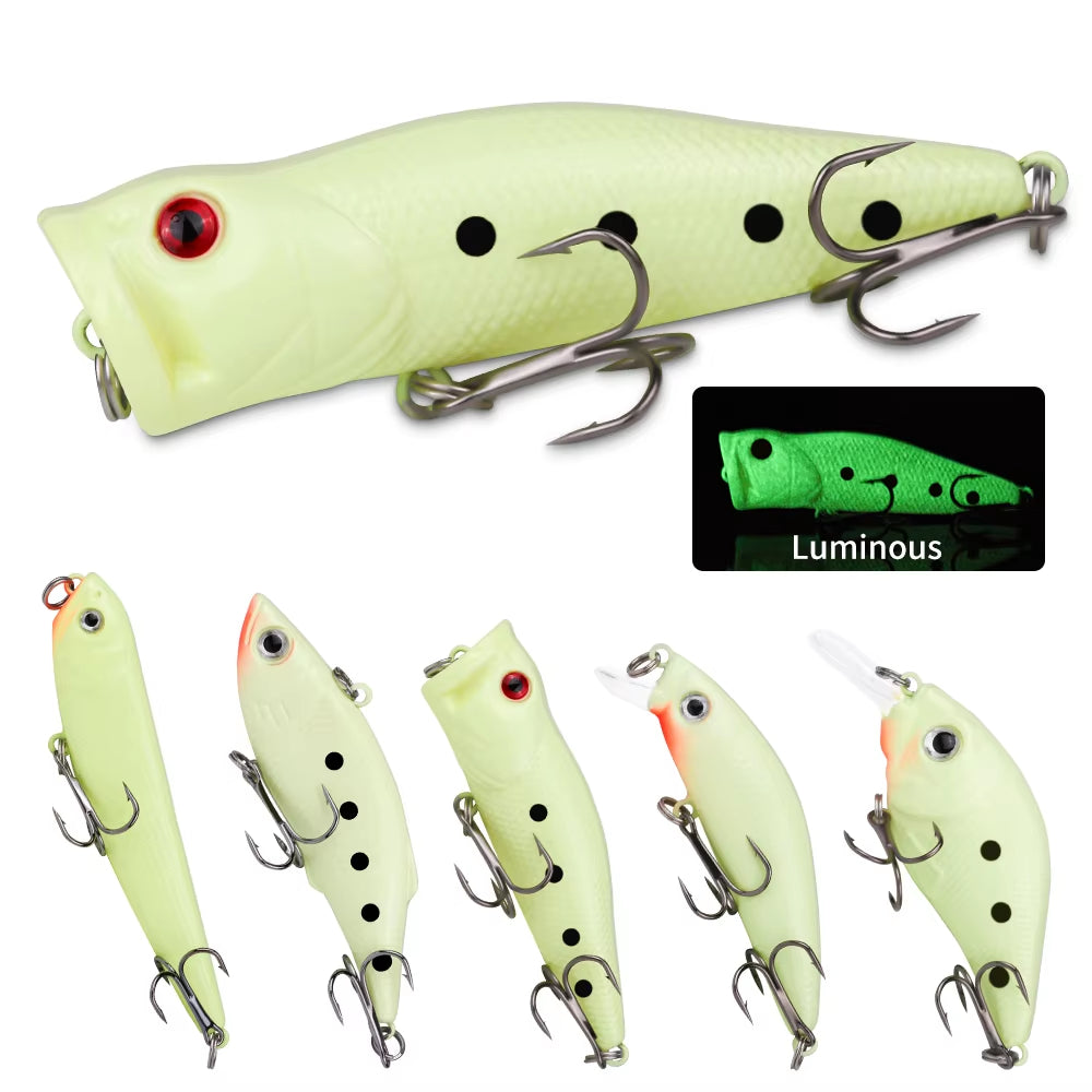 22pcs 1set Hard Lure Bait Soft Frog Popper Minnow Pencil VIB Luminous Lure Kit Durable Hooks Realistic Action