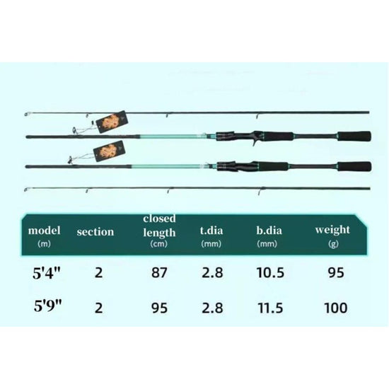 Lure Fishing Rod 180 Cm-6 Ft Carbon Fiber Casting Spinning Rod 2 Section Pole Bass