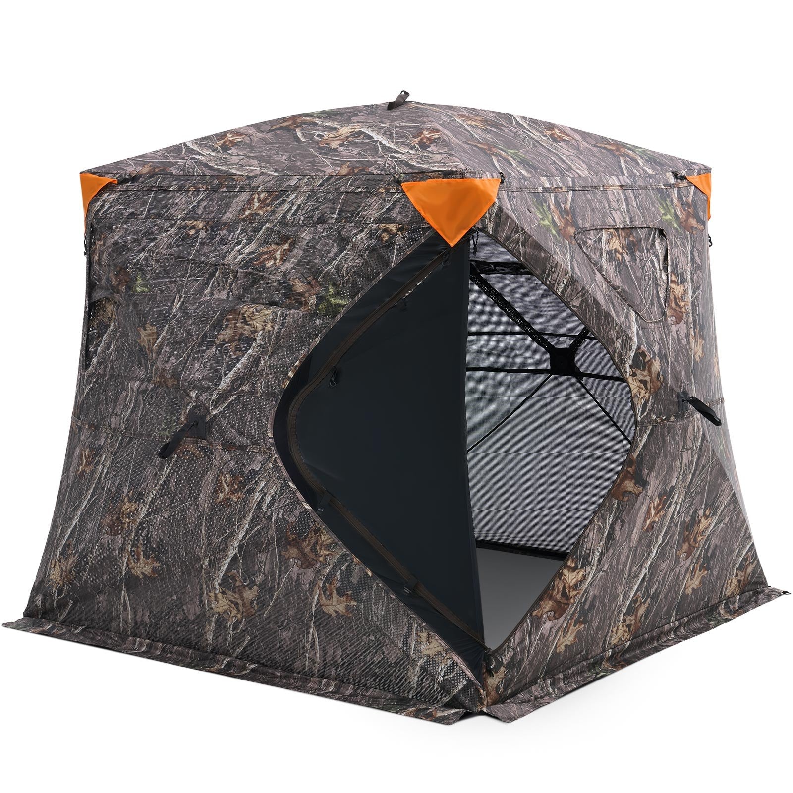Hunting Blind, 270° See Through Ground Blind, 4-5 Person Pop Up Deer Blind For Hunting With Carrying Bag, Portable Resilient Hunting Tent, One-Way See-Through Mesh For Turkey And Deer Hunting