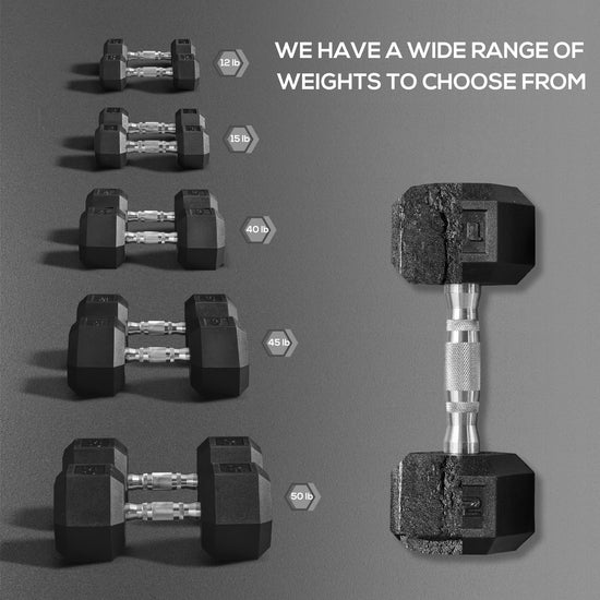 2 x 15lbs Hex Dumbbell Set of 2, Rubber Weights Exercise Fitness Dumbbell with Non-Slip Handles